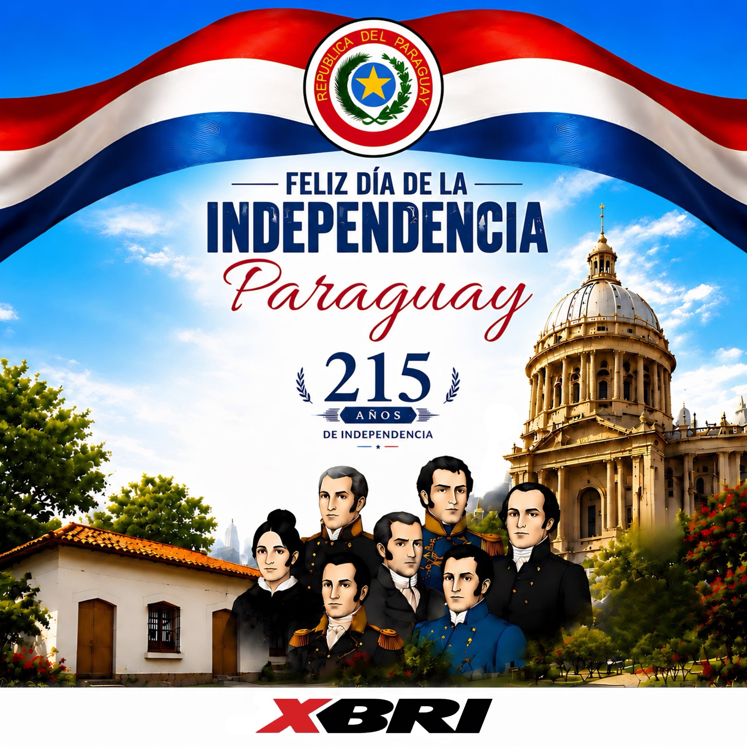 Bandera de Paraguay ondeando en conmemoración del Día de la Independencia