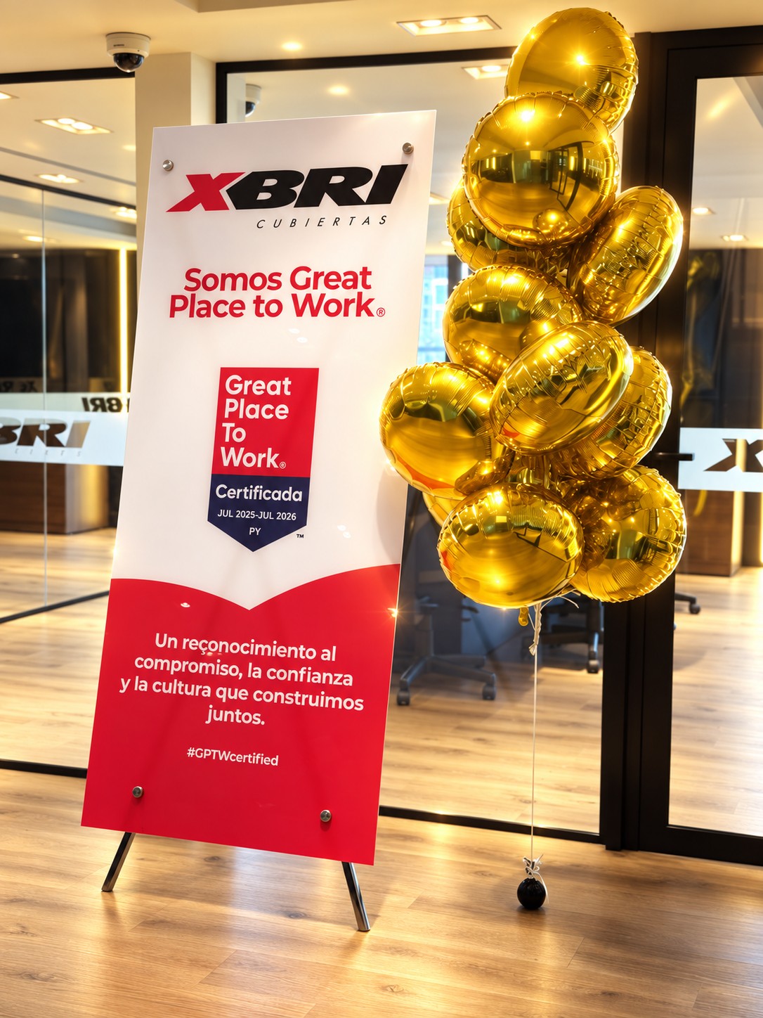 XBRI办公室内的Great Place To Work认证横幅