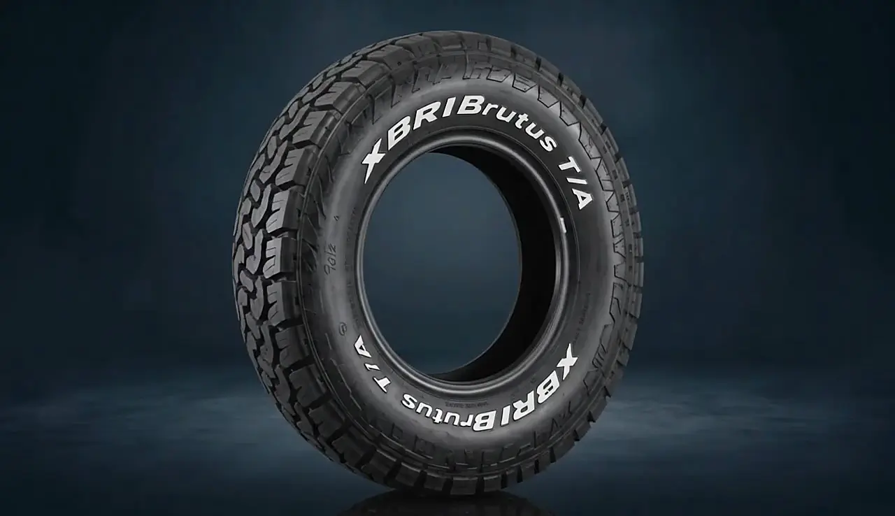 Neumático XBRI Brutus T/A girando, con cada parte de la medida 215/65 R16 8PR 103/100R señalada por turno. El detalle escrito está debajo.